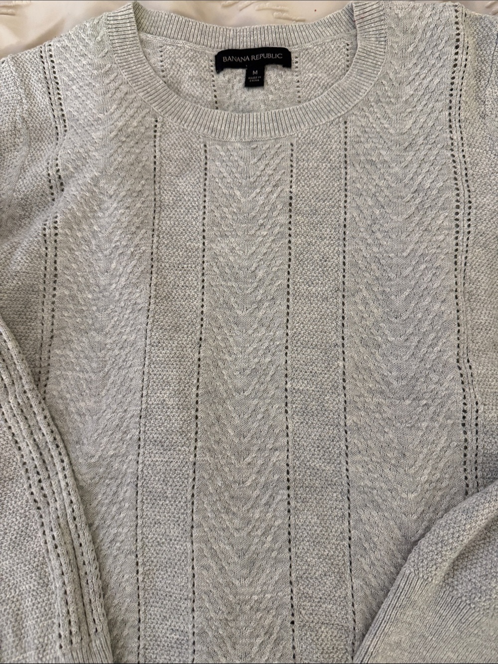 Banana Republic Heather Gray Textured Crewneck 3/4 Sleeve Sweater - Picture 3 of 5